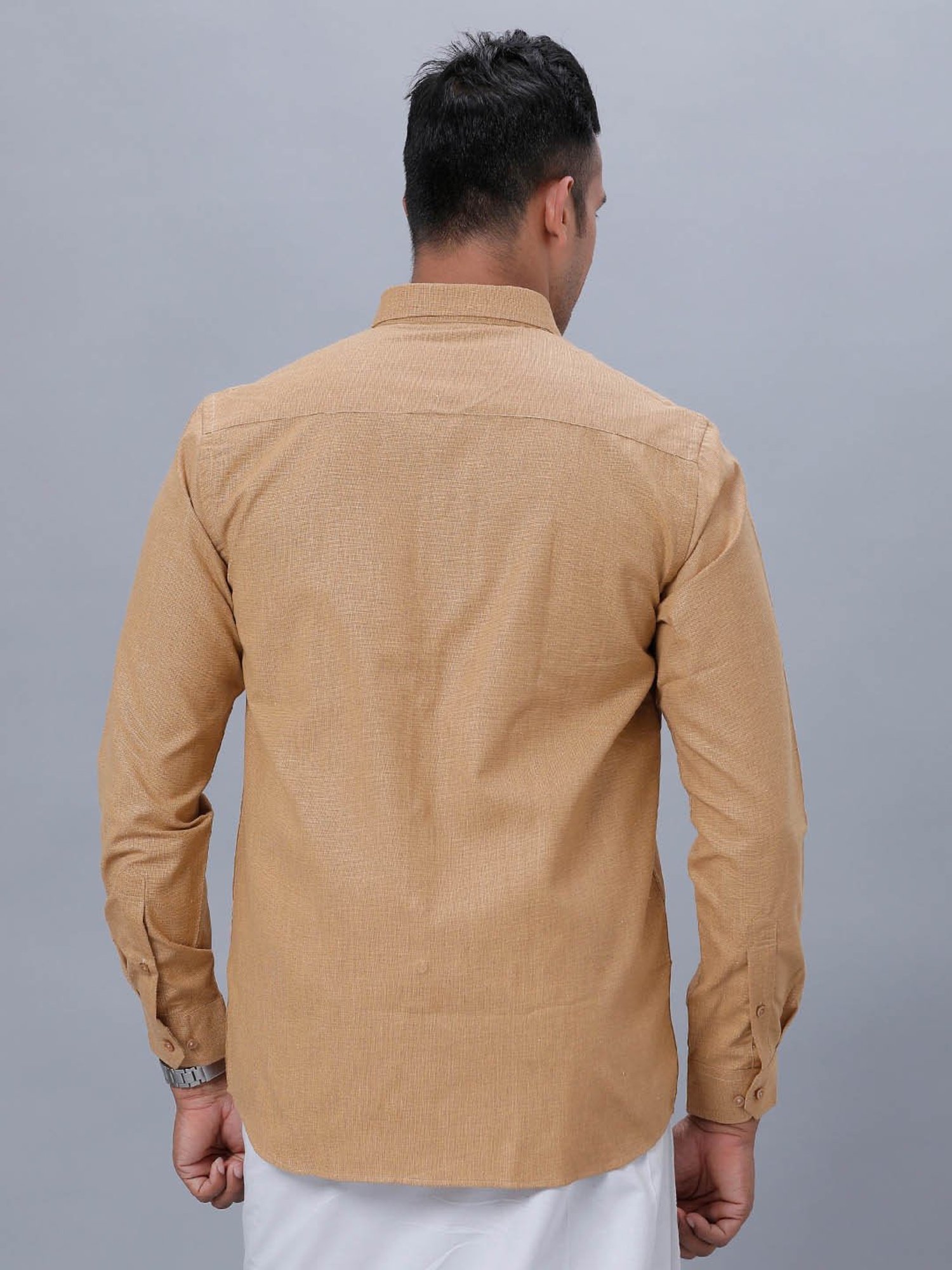 Ramraj Dark Mustard Cotton Regular Fit Shirt