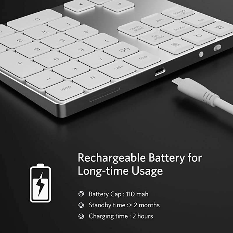 Numeric Keypad Portable Wireless 34Key External Number pad with Multiple Shortcuts for Computer Laptop Windows Surface Compatible with Apple iMac Mackbook iPad White