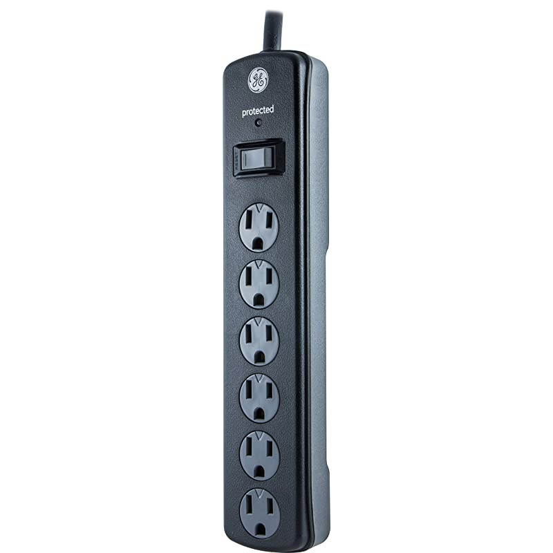 UL Listed, Black, 6 Outlet Sur Protector, 8 Ft Extension Cord, Power Strip, 1300 Joules, Twist-To-Close Safety Covers, 33662, 8 ft, 8 Ft