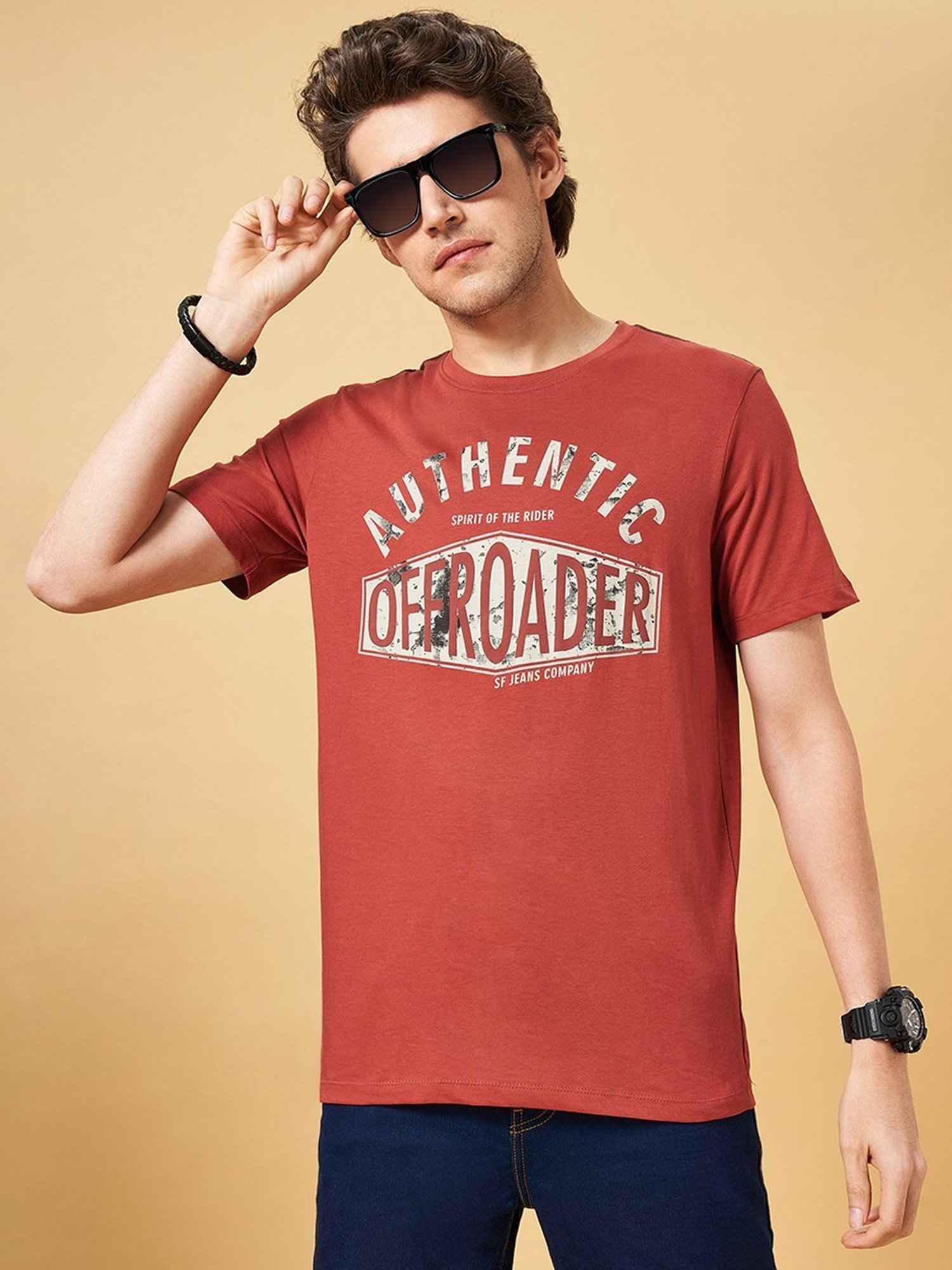 Sf Jeans By Pantaloons Rust Slim Fit Printed T-Shirt
