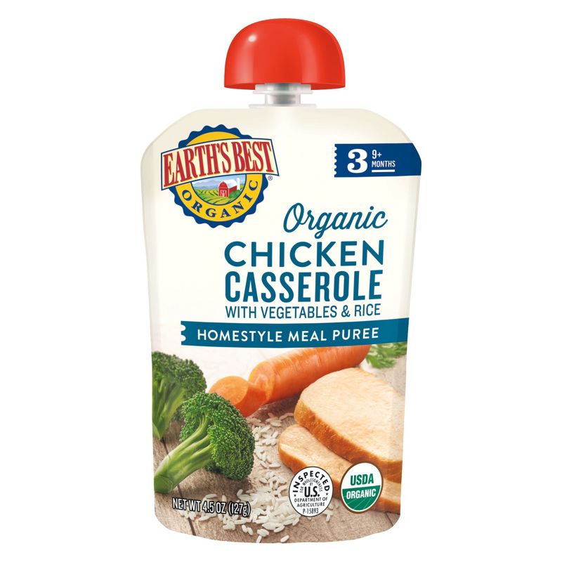 Earth's Best Organic Chicken Casserole with Vegetables and Rice Baby Food Pouch - 4.5oz
