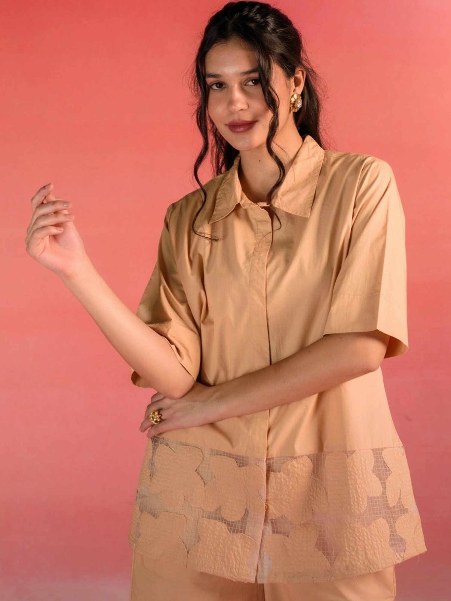 Kameez by Pooja Melon Poplin Patchwork Shirt with Pant Co-ord Set