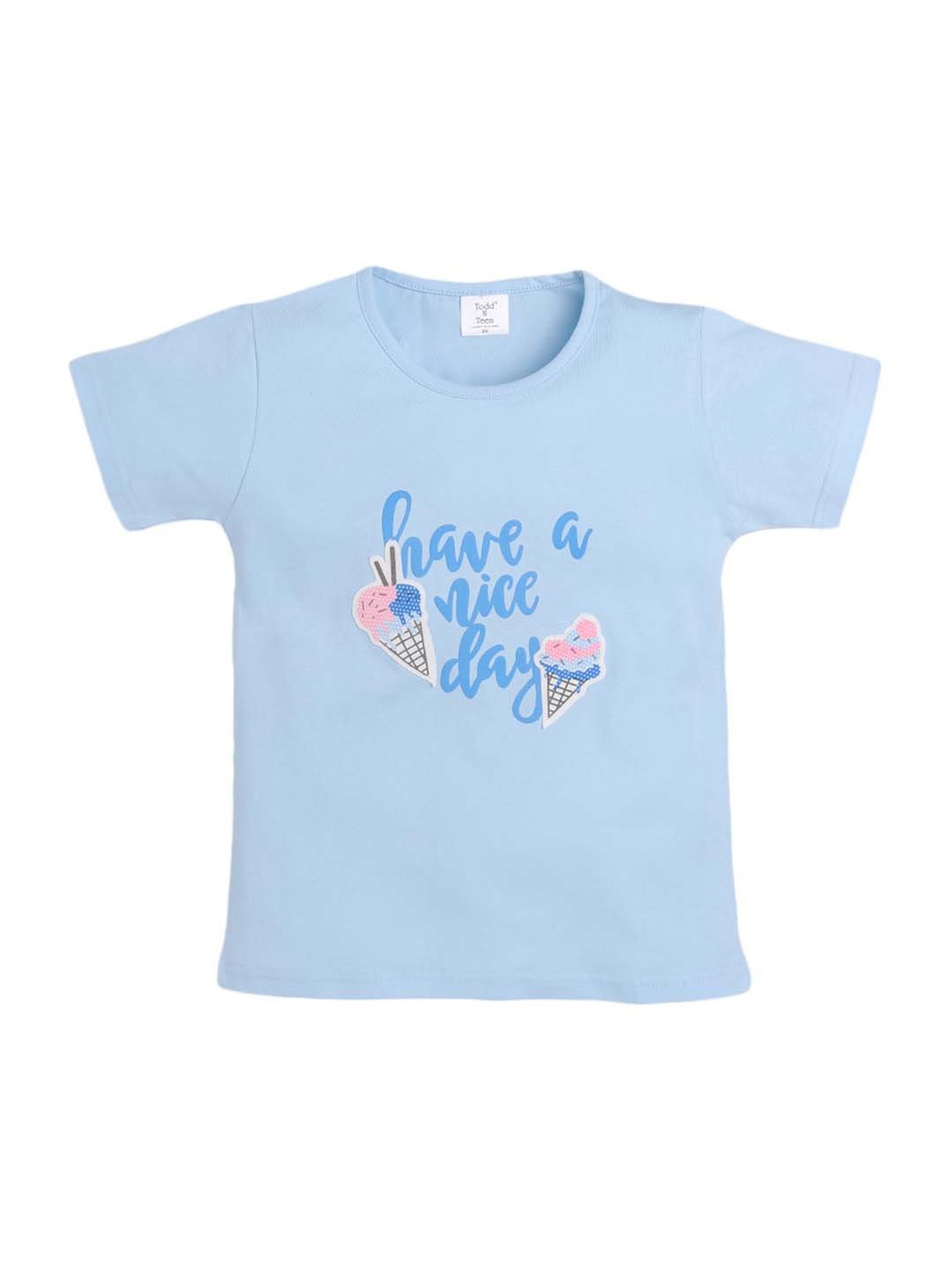 Todd N Teen Kids Blue Cotton Printed T-Shirt & Pyjamas