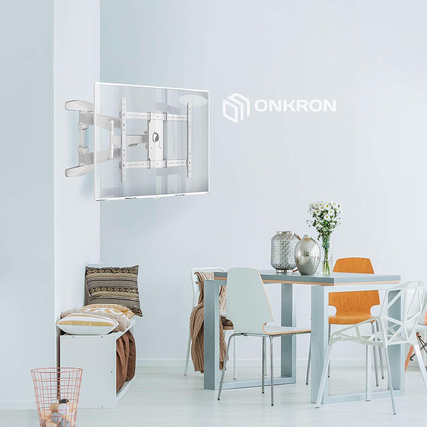 ONKRON Wall Mount Articulating Heavy-Duty TV Bracket 42 to 70 Inch LCD LED Flat Screen TVs White (M6L)