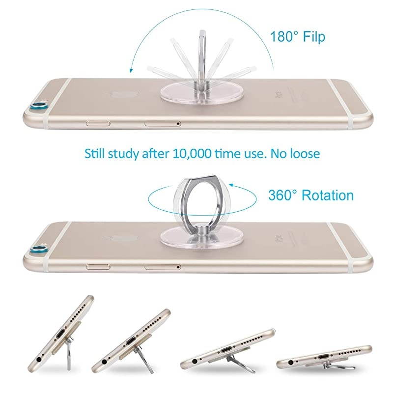 Ring Transparent Cell Ring Holder 360 Degree Rotation 180 Degree Flip Ring Grip Finger Ring Stand Kickstand Compatible Various Mobile s or Cases (Transparent)
