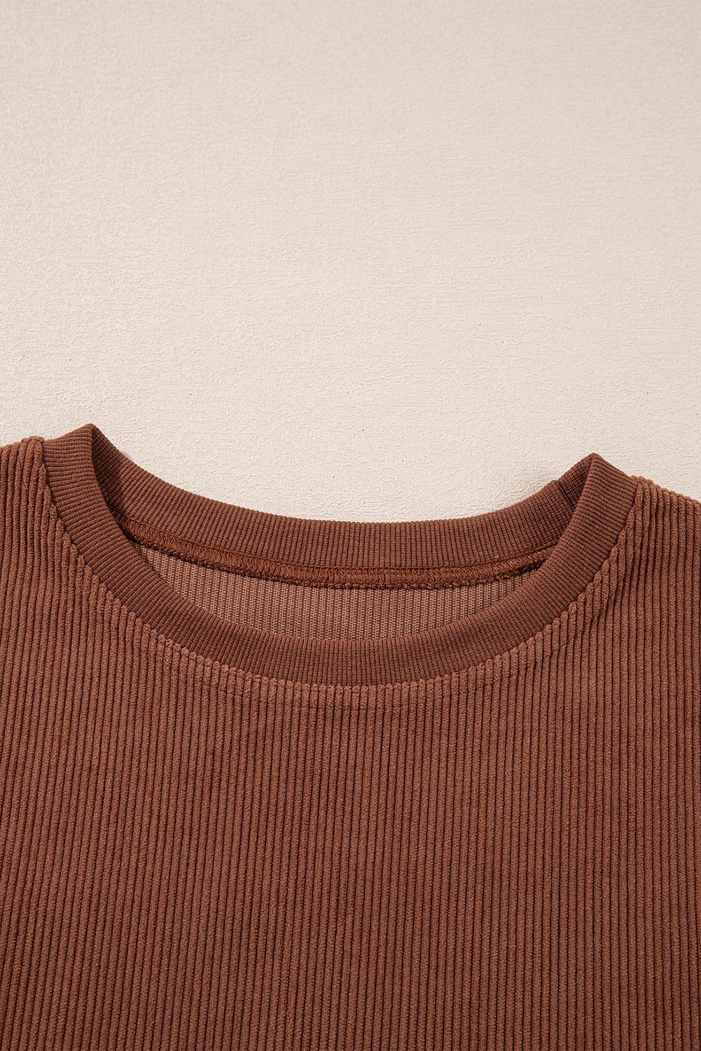 Khaki Plain Drop Shoulder Ribbed Trim Oversized Sweatshirt