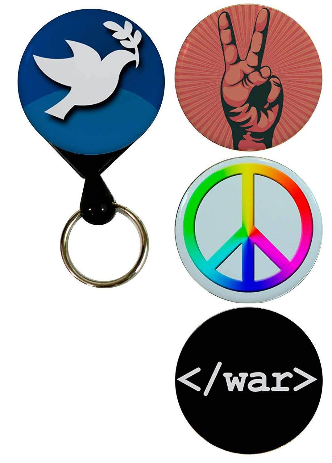 Buttonsmith Peace Retractable Tinker Reel Key Reel with Rotating Alligator Clip and Swappable Tinker Tops - Made in the USA, 1 Year Warranty