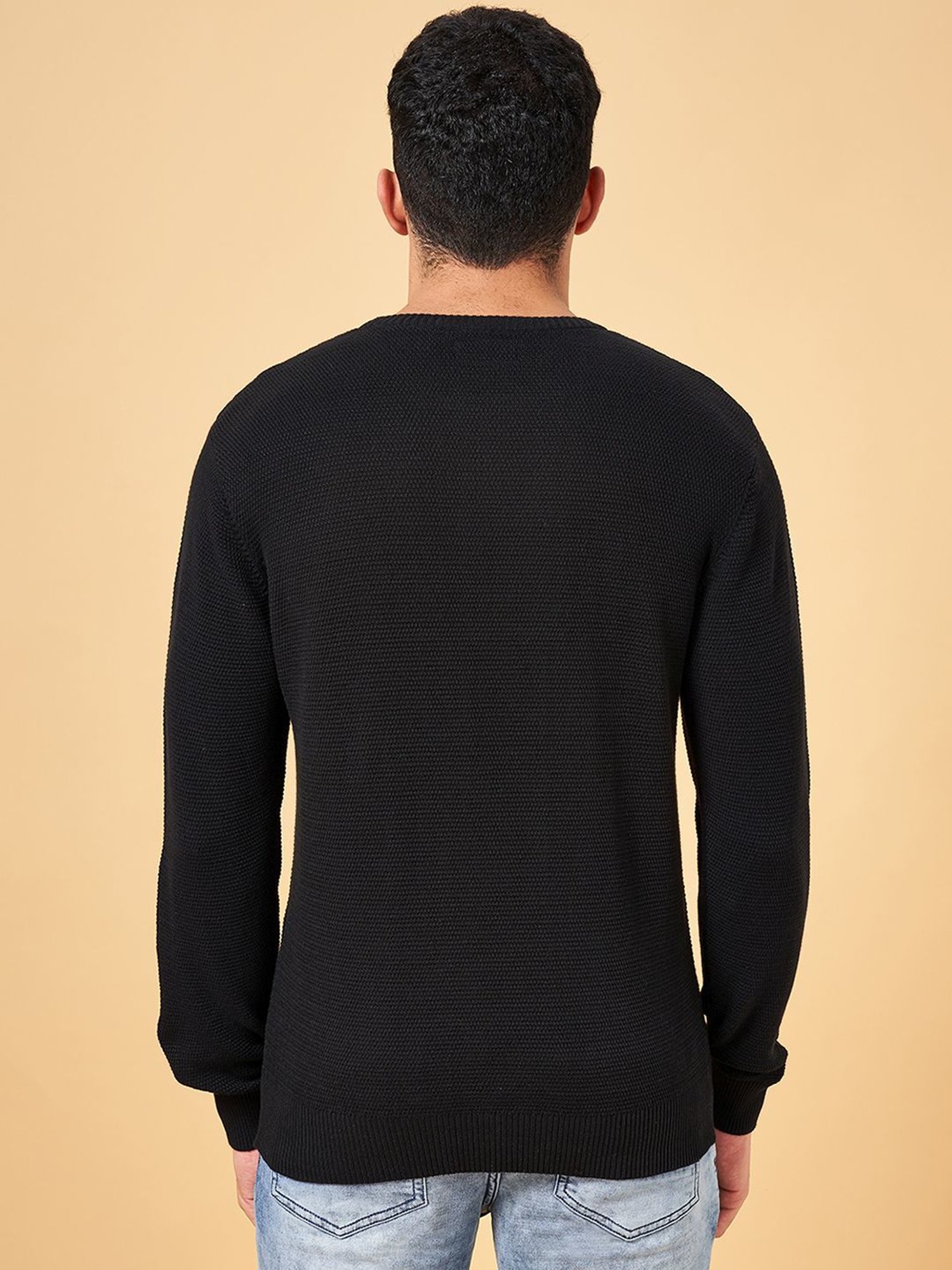 Byford by Pantaloons Black Cotton Slim Fit Sweater