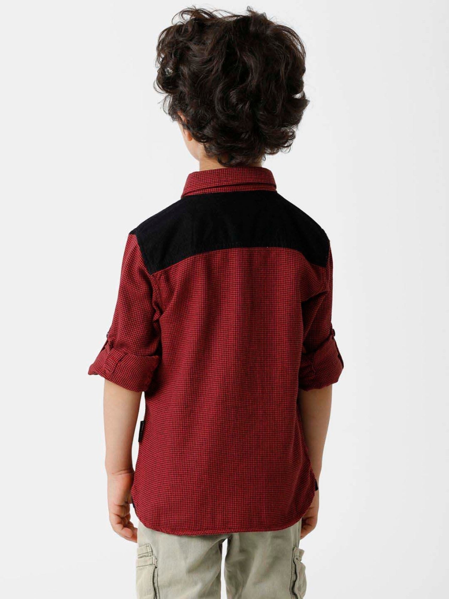 Kate & Oscar Kids Red & Black Cotton Houndstooth Full Sleeves Shirt