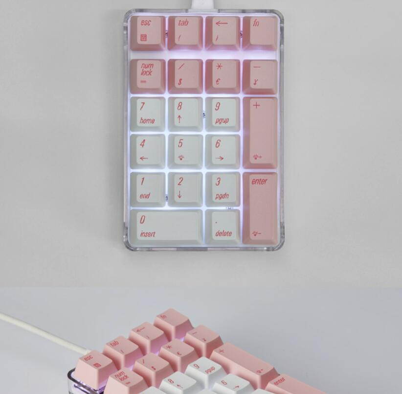 Mechanical Numeric Keypad Cherry MX  White Switch Wired Gaming Keypad Crystal Case White Backlit 21 Keys Mini Numpad Portable Keypad Extended Layout White Magicforce by Qisan