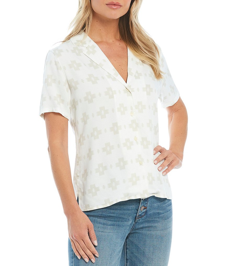 Pendleton Short Sleeve Geo Pattern Notch Collar Button Front Shirt