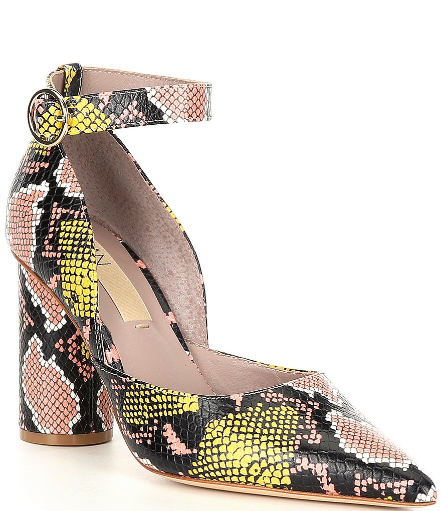 Deltan Jami Snake Print Ankle Strap Pumps