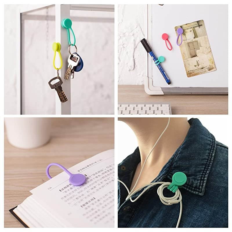 7 Pack 7 Candy Colors Magnetic Cable Winder Wrap Cord Organizer Soft Silicone for Earphone Cell Phone Pad USB Data Cable Use as Bookmarks Keychain