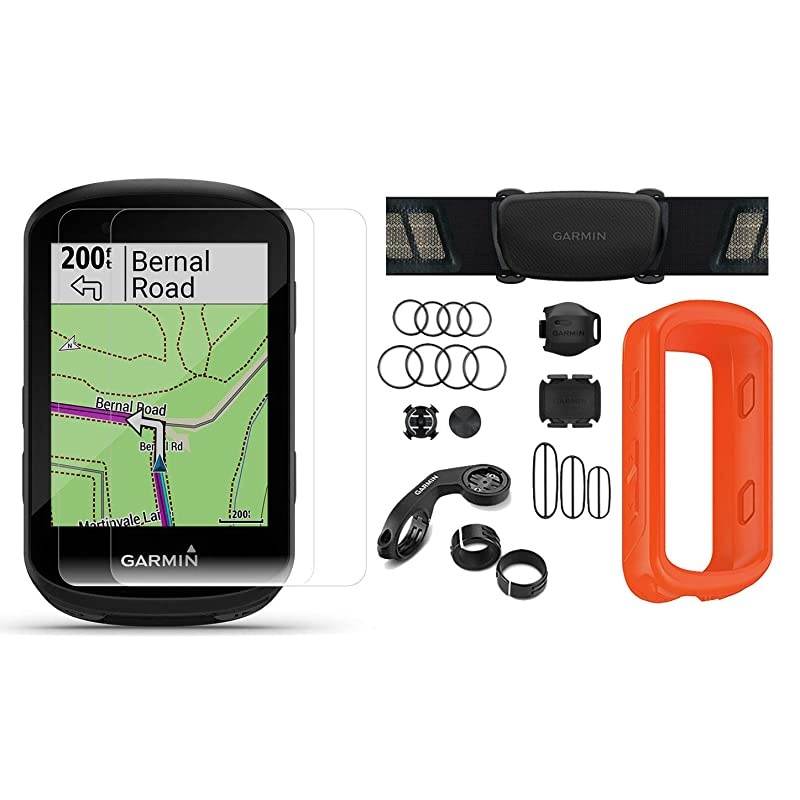 Edge 530 Sensor Bundle with Chest Strap HRM, Bluetooth Speed/Cadence Sensors, Silicone Case & Tempered Glass (x2) | Cycle GPS, Navigation, Mounts | Bike Computer (Black Case + Sensors)
