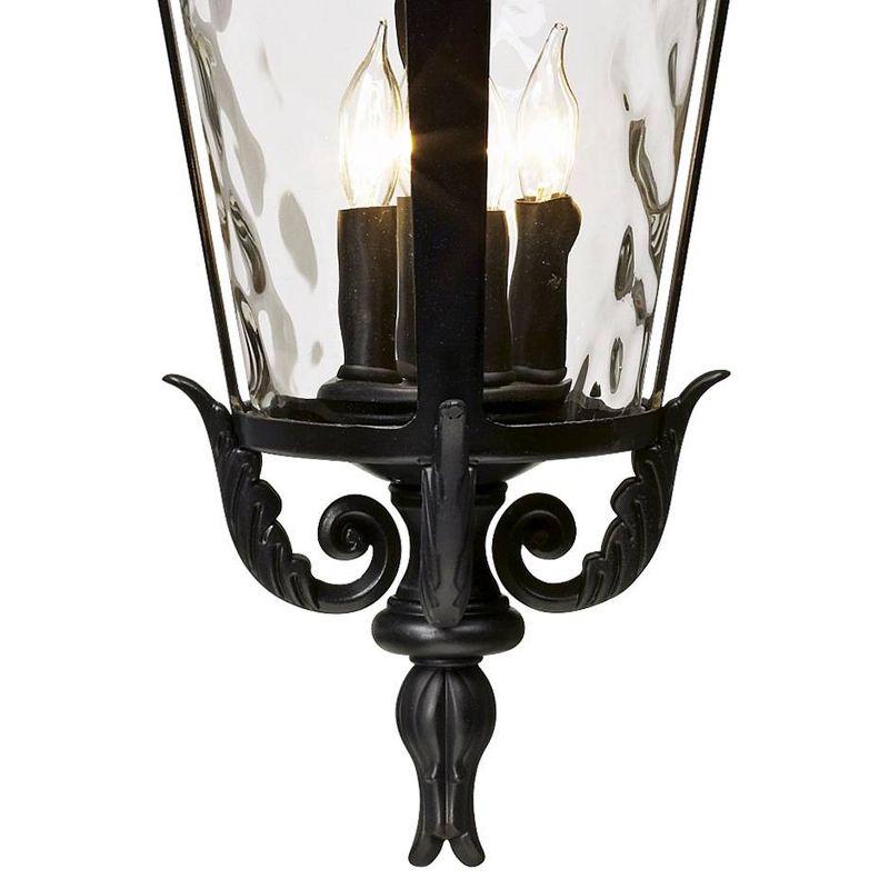 John Timberland Traditional Outdoor Ceiling Light Hanging Textured Black 23 3/4" Clear Hammered Glass Damp Rated for House Porch