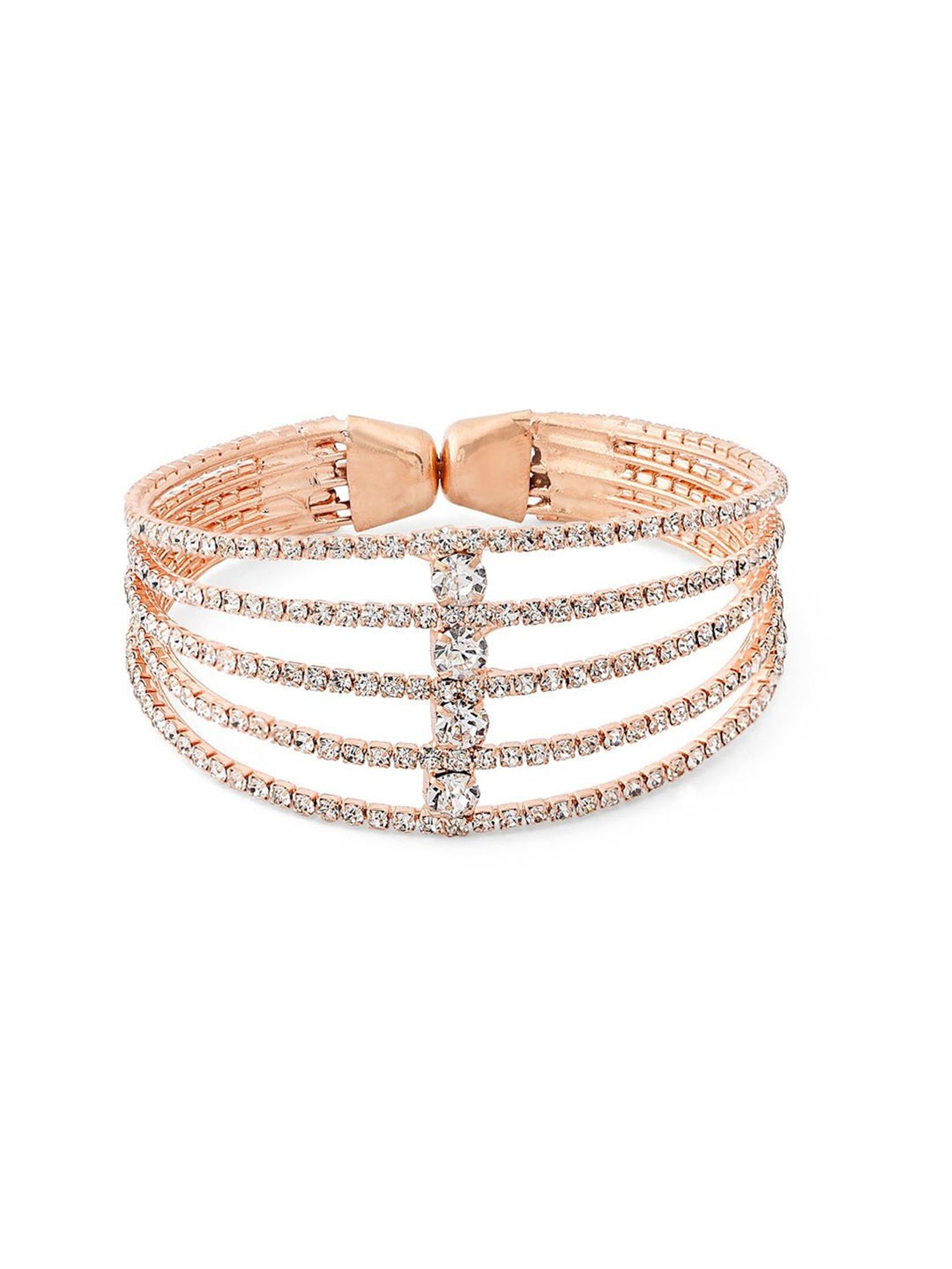 Zaveri Pearls Rose Gold Dazzling Austrian Diamonds Embellished Party Bling Cuff Bracelet-ZPFK12103