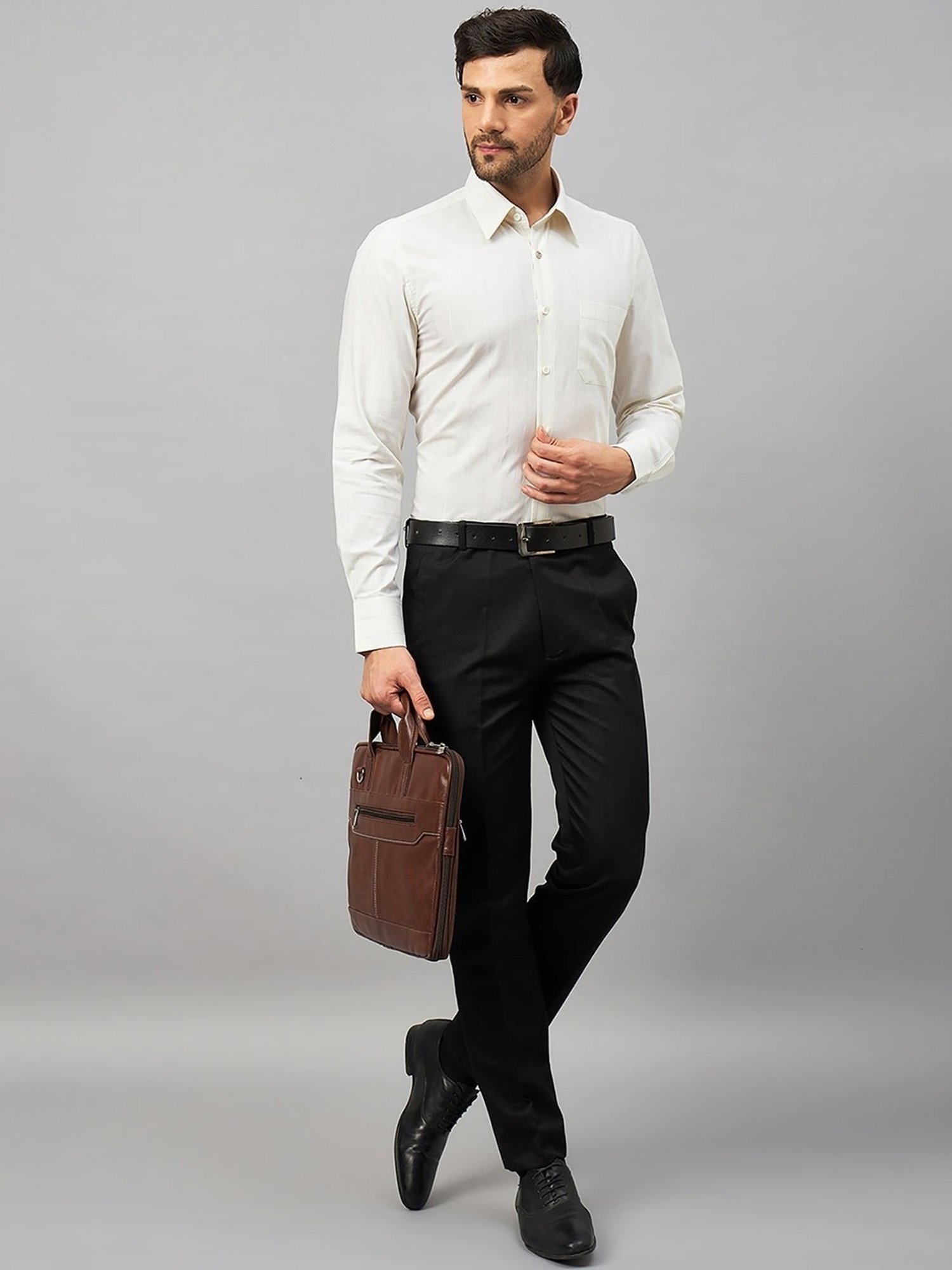 Louis Stitch Cream Cotton Regular Fit Striped Shirt