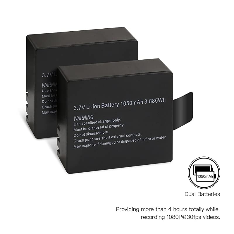 Action Camera Battery Rechargeable Dual 1350mAh Batteries USB Battery Charger with Smart LED Light for Sport Camera and 4k Action Camera