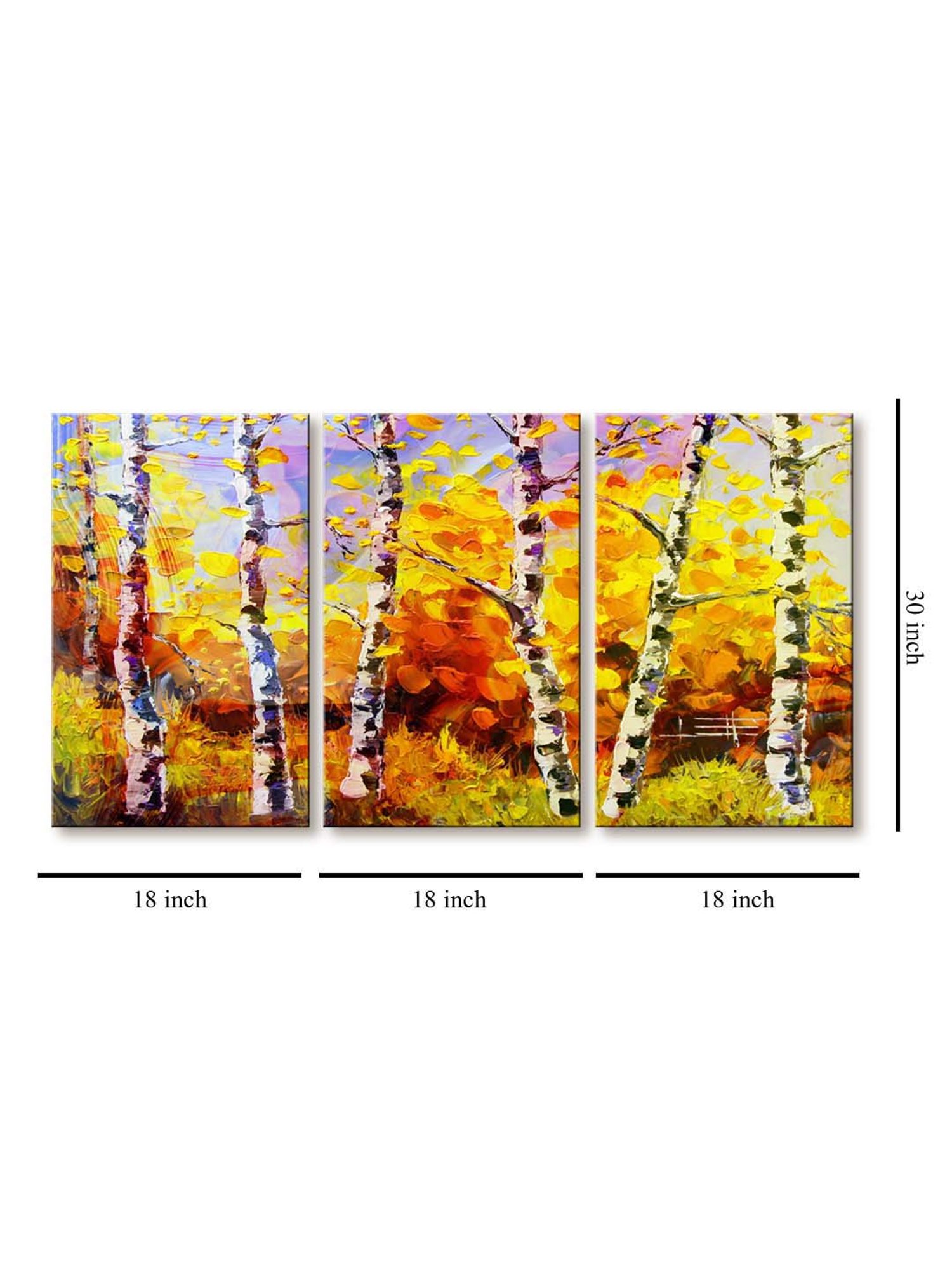 999Store Yellow Colourful Tree Art 3 Frame Canvas Paintings