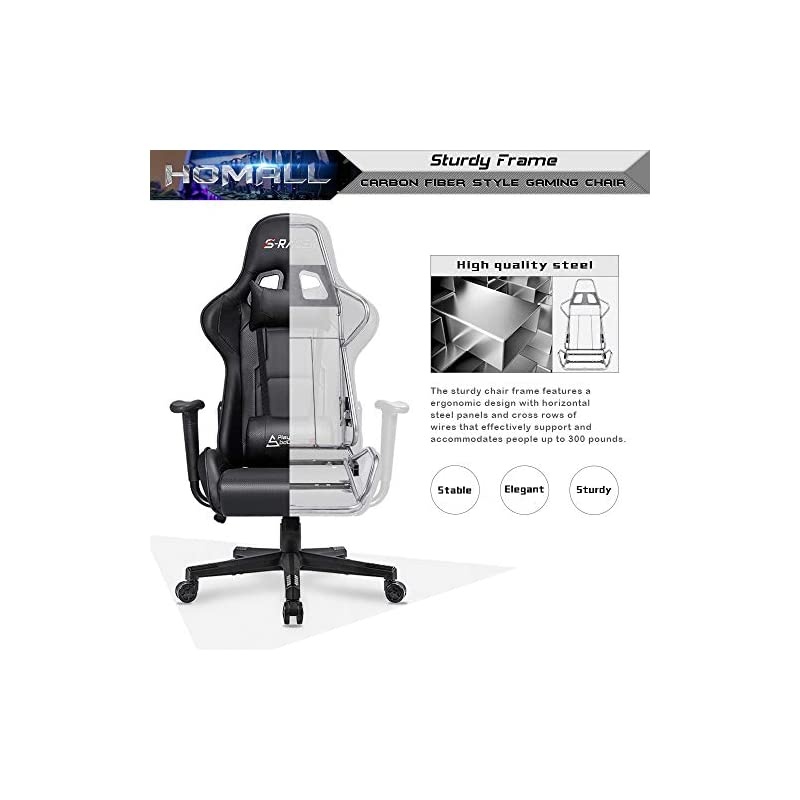 Gaming Chair Office Chair High Back Computer Chair PU Leather Desk Chair PC Racing Executive Ergonomic Adjustable Swivel Task Chair with Headrest and Lumbar Support (Dark Black)