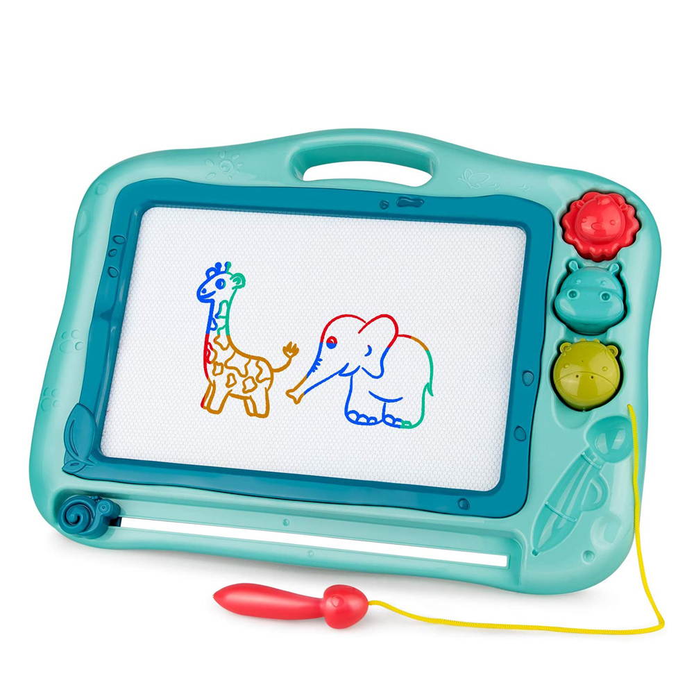 Magnetic Drawing Board Painting Doodle Board Colorful Erasable Writing Sketching Pad with Adorable 3 Stamps Magnet Pen Gifts Toys for Kids