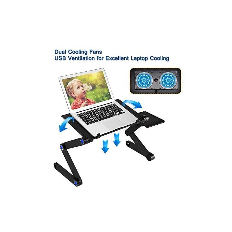 Table, Adjustable Bed Table, Computer Stand, Portable Workstation Notebook Stand Reading Holder with 2 CPU Cooling Fans and Mouse Pad in Bed Couch Sofa Office (New-version)