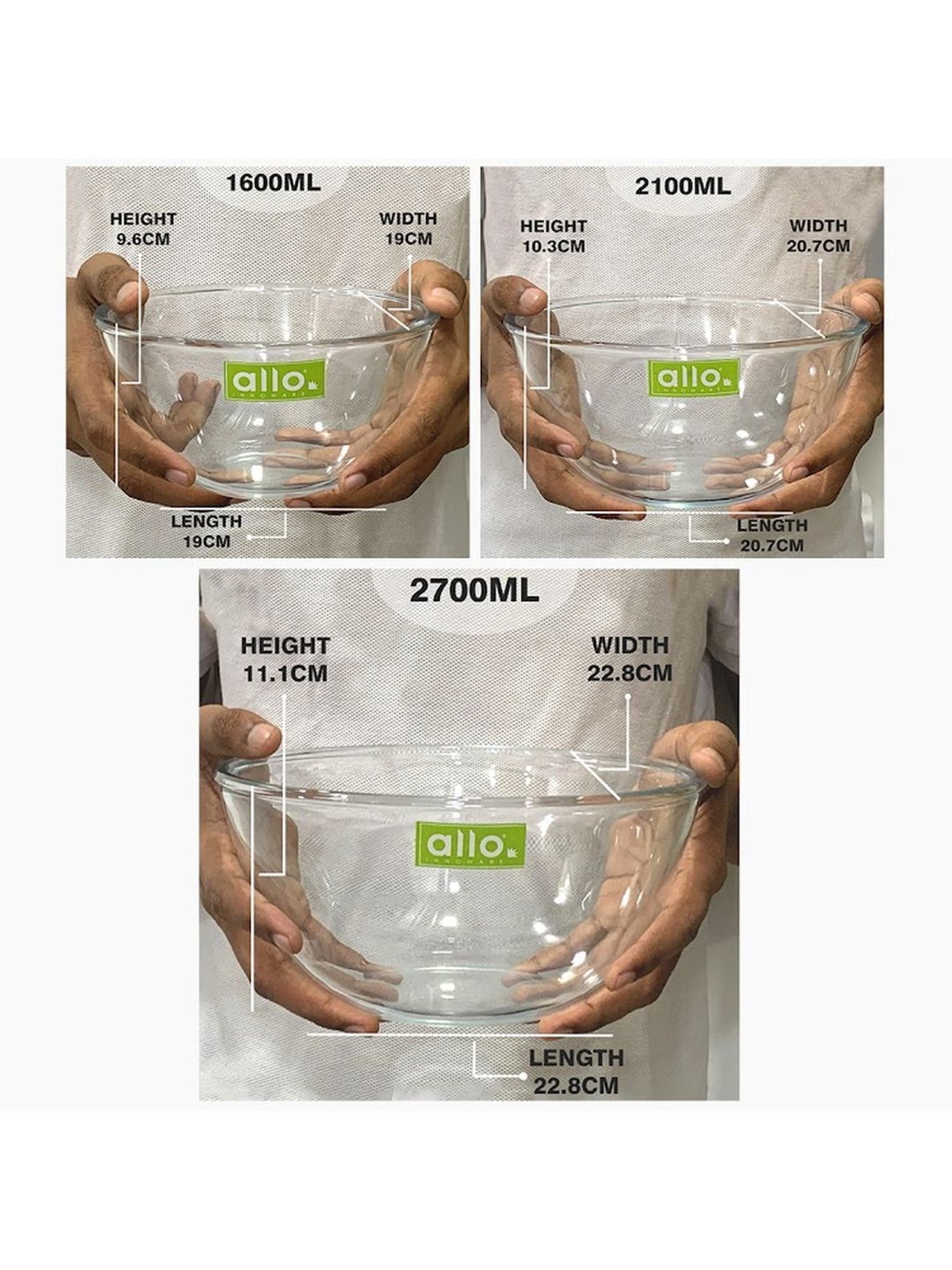 HAZEL Silver Stainless Steel Mixing Bowl - Set of 3 (2.1L)