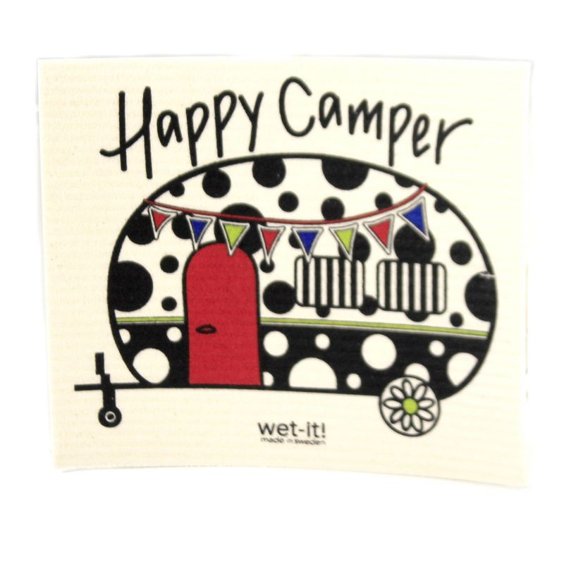 Swedish Dish Cloth 7.75" Happy Camper /Bike Set Cleaning Cloth Vacation  -  Dish Cloth