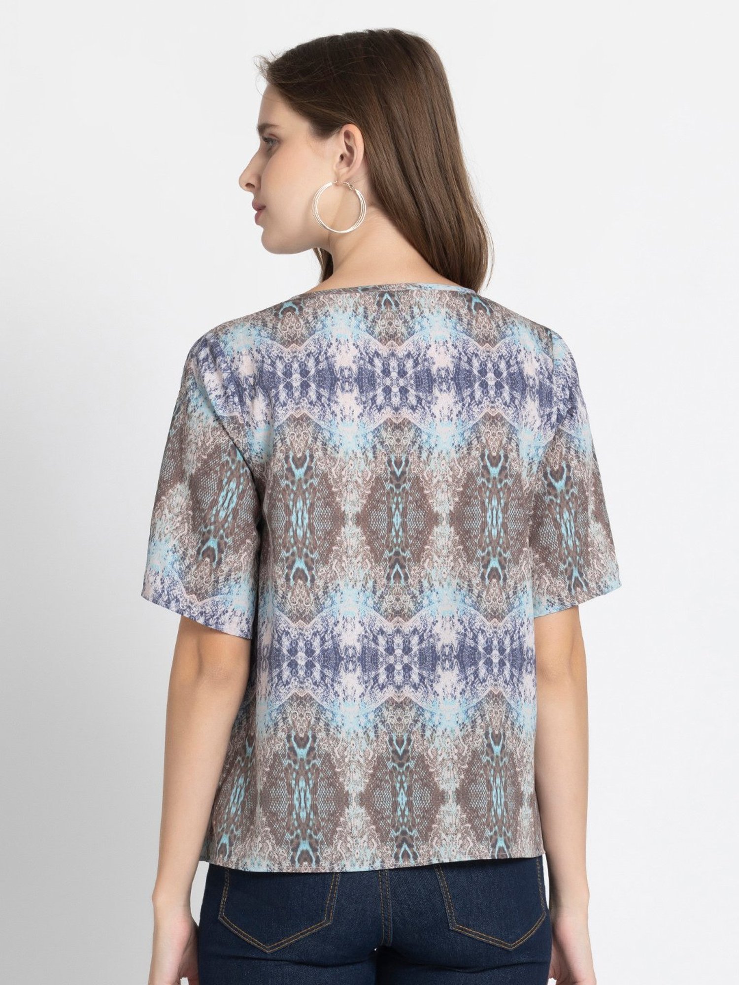 SHAYE Grey & Blue Printed Top