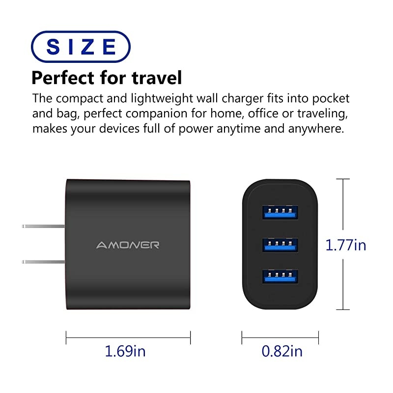 Wall Charger Upgraded 2Pack 15W 3Port USB Plug Cube Portable Wall Charger Plug for iPhone XsXS MaxXRX876Plus iPad ProAir 2Mini 2 Galaxy10987 Note98 LG Nexus and More