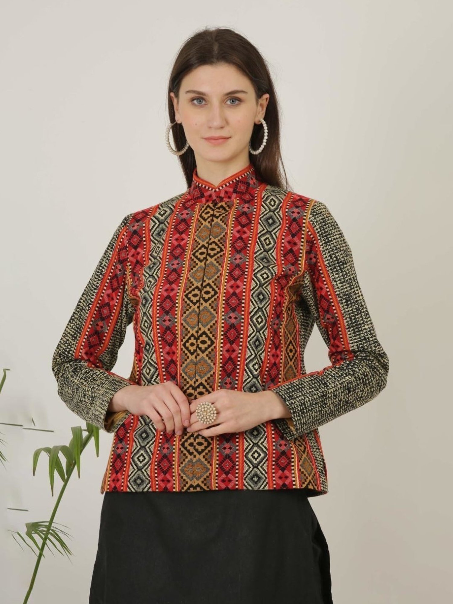 Kaanchie Nanggia Multicolor Wool Self Design Jacket