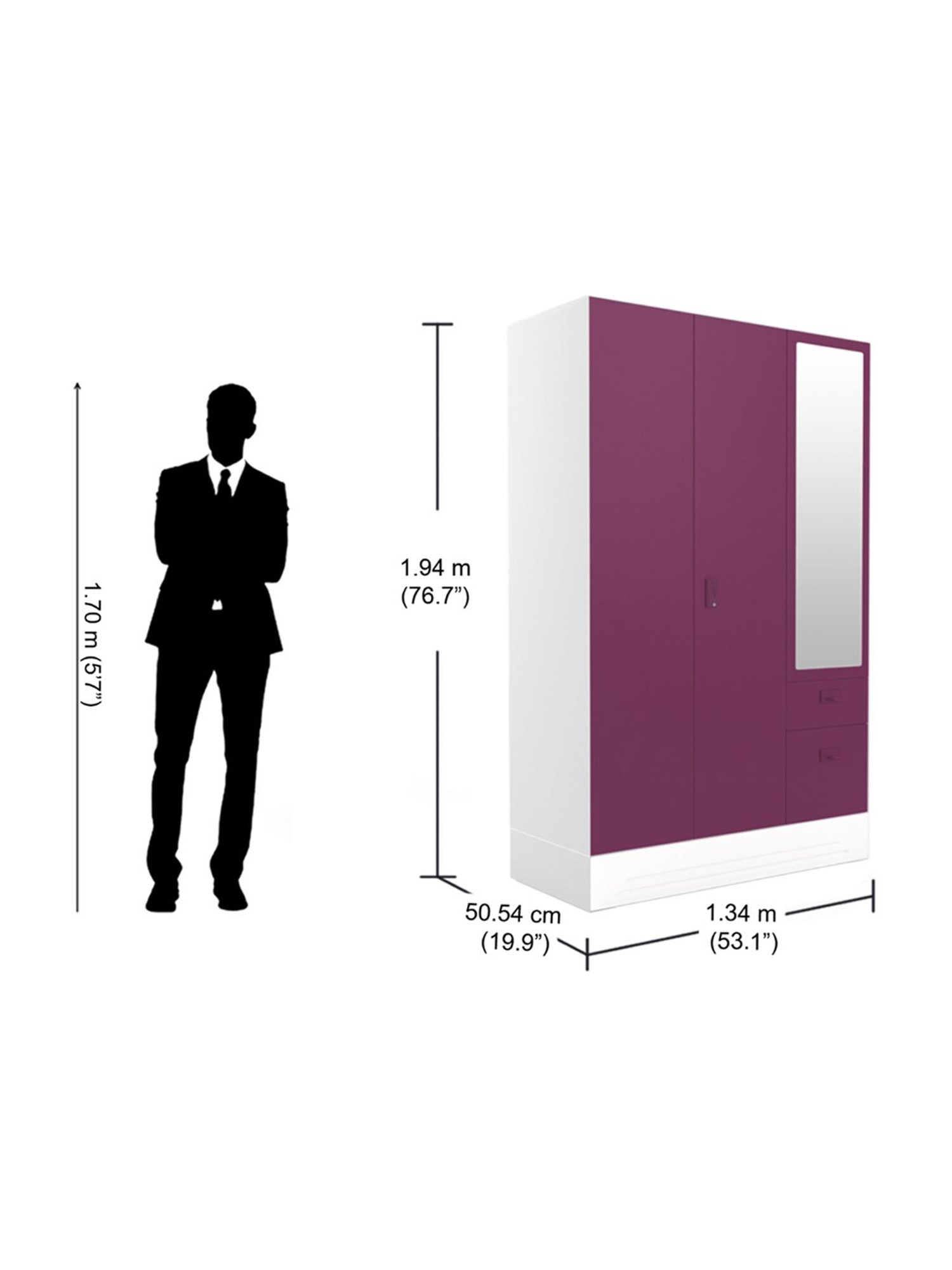 Godrej Interio Slimline Blend 3-Door Almirah, Textured Purple (1-Year Warranty, 1 Locker, 3 Drawers)