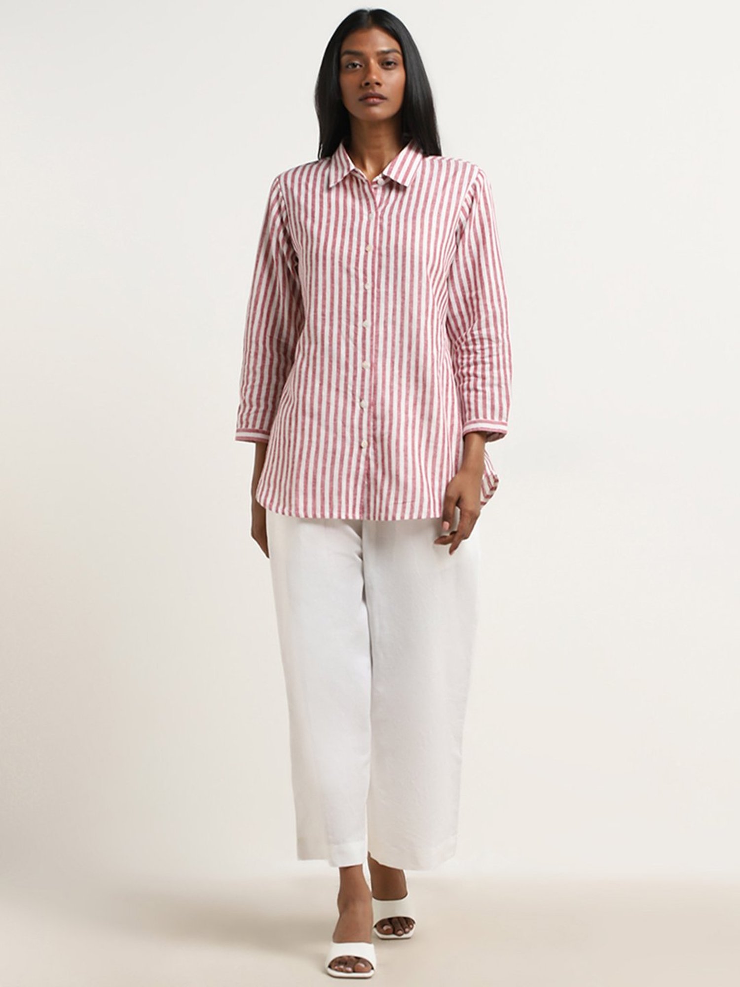 Zuba by Westside Red Striped Straight Cotton Tunic