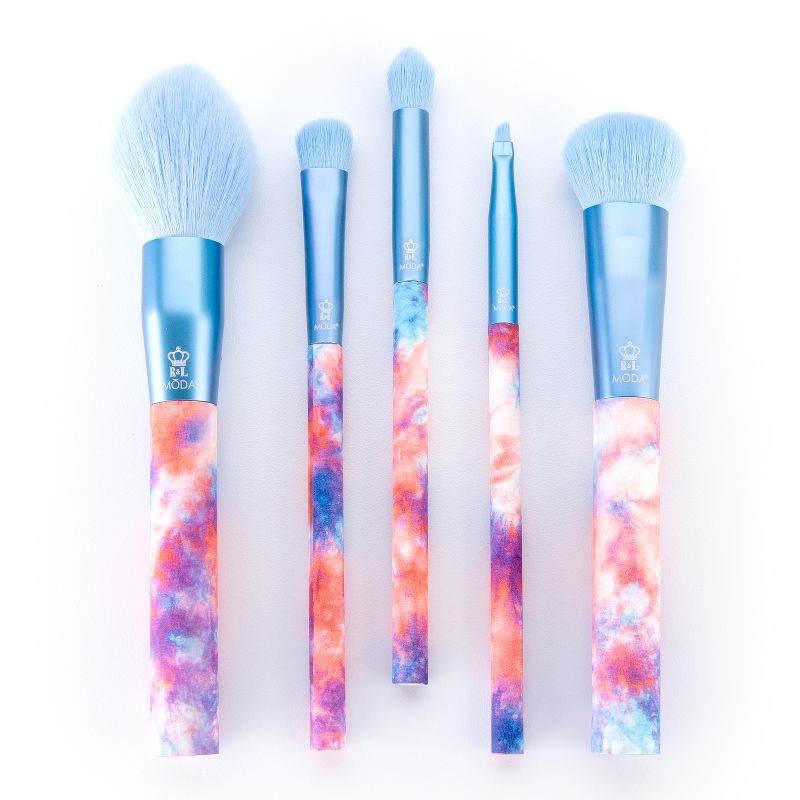 MODA Brush 5pc Dreamy Blue Tie Dye Makeup Brush Set, Includes - Blush, Domed Shadow, Crease, and Angle Eyeliner Brushes