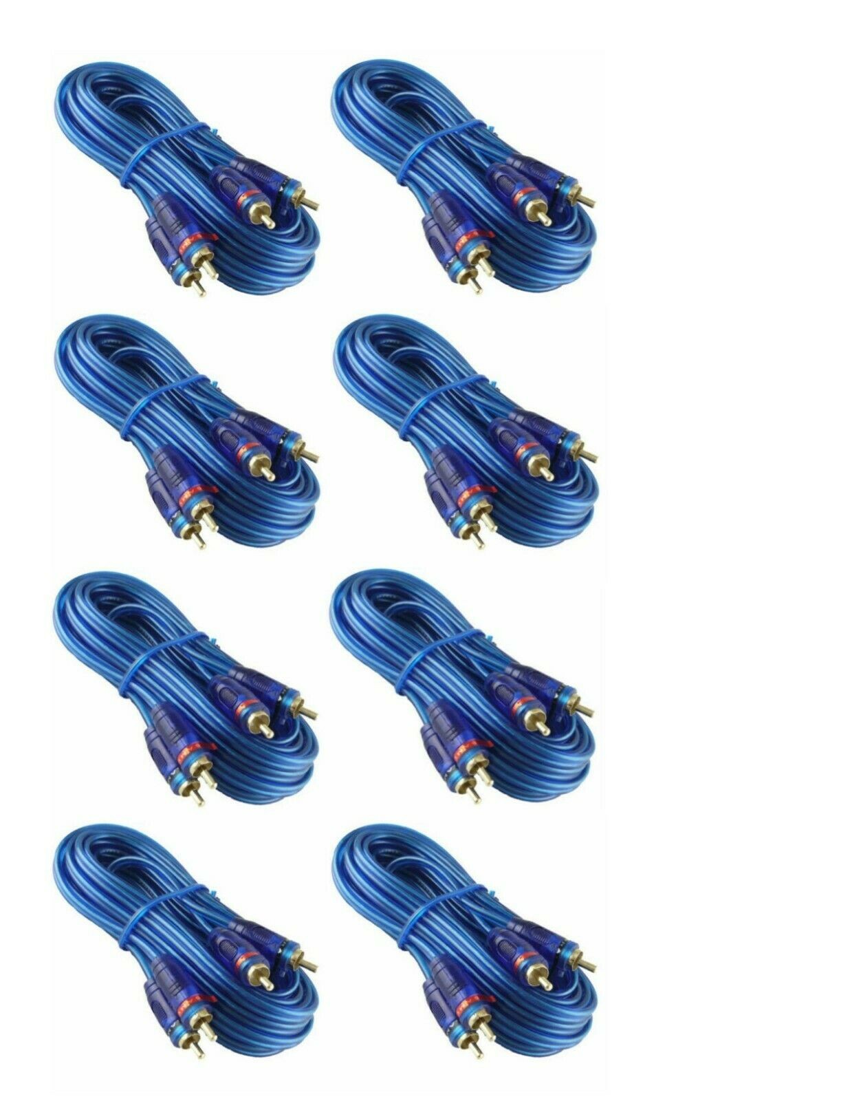8 20' Absolute Blue RCA Interconnect Audio Cable Gold Plated Home Car Marine