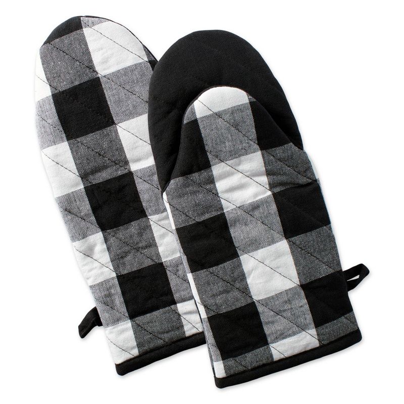 2pk Cotton Buffalo Check Oven Mitt Set Black - Design Imports