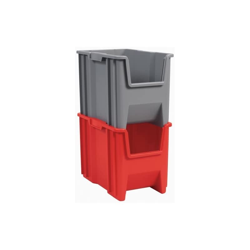 13014 Stack-N-Store Heavy Duty Stackable Open Front Plastic Storage Container Bin, (17-1/2-Inch x 11-Inch x 12-1/2-Inch), Blue, (4-Pack)