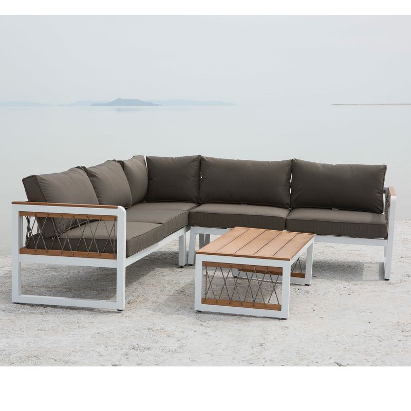 4pc Wood/Aluminum Sectional with Cord Accents - White/Gray - Saracina Home