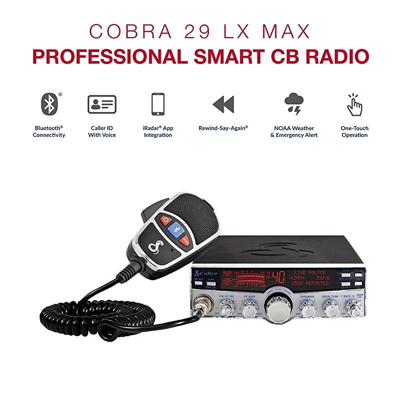 29 LX MAX Smart Full Featured Professional Cb Radio Bluetooth Legal Hands Free Iradar App Integrated 4Color Lcd Noaa Alerts RewindSayAgain BlackSilver Black amp Silver