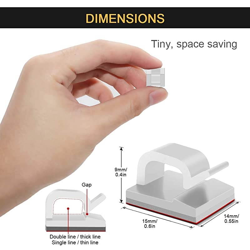 Self Adhesive Cable Clips Cable Management Wire Clip Cord Holder 100 Pack Model R White