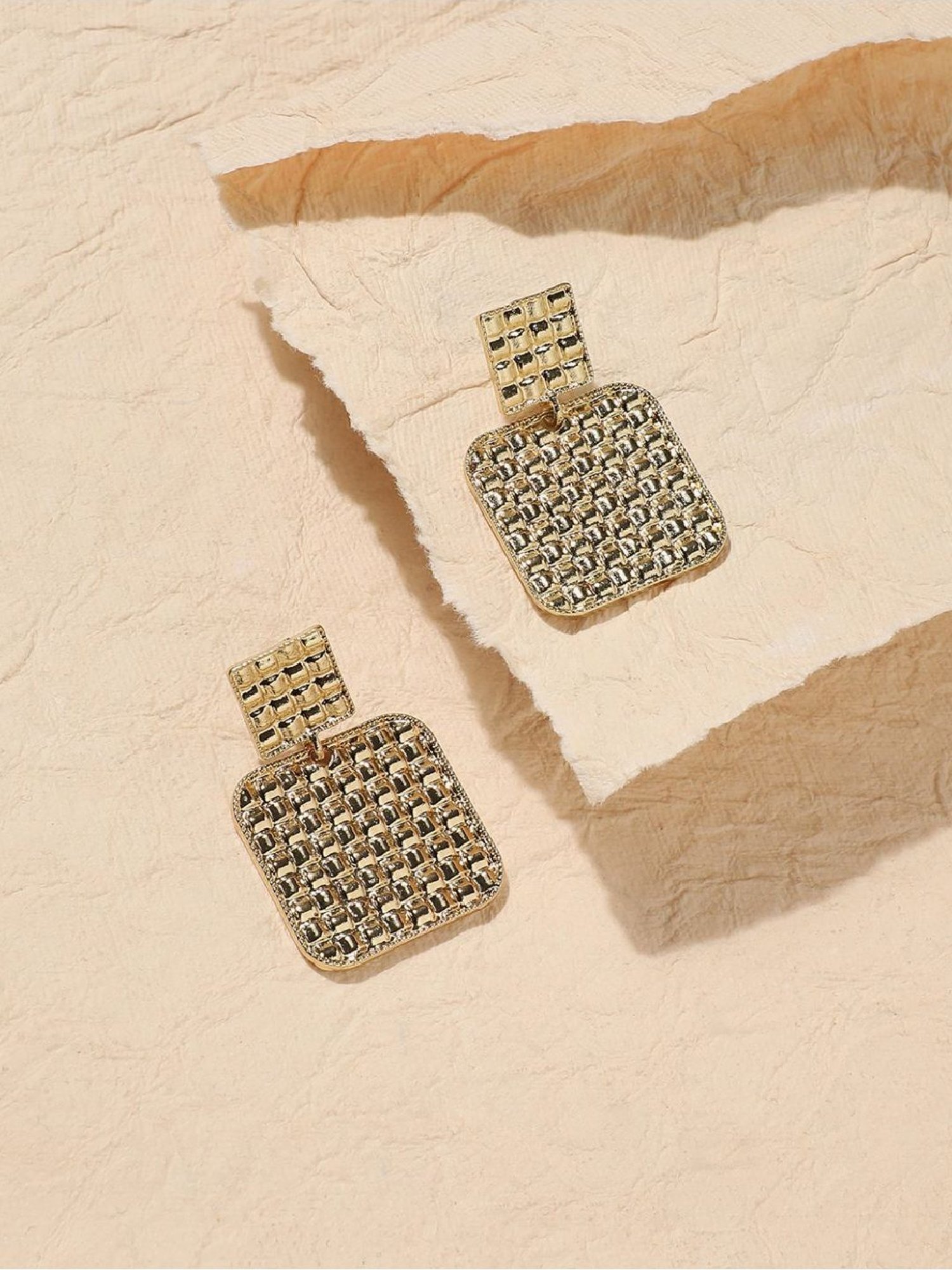 Sohi Women's Metallic Mosiac Drop Earrings  Champayne Gold