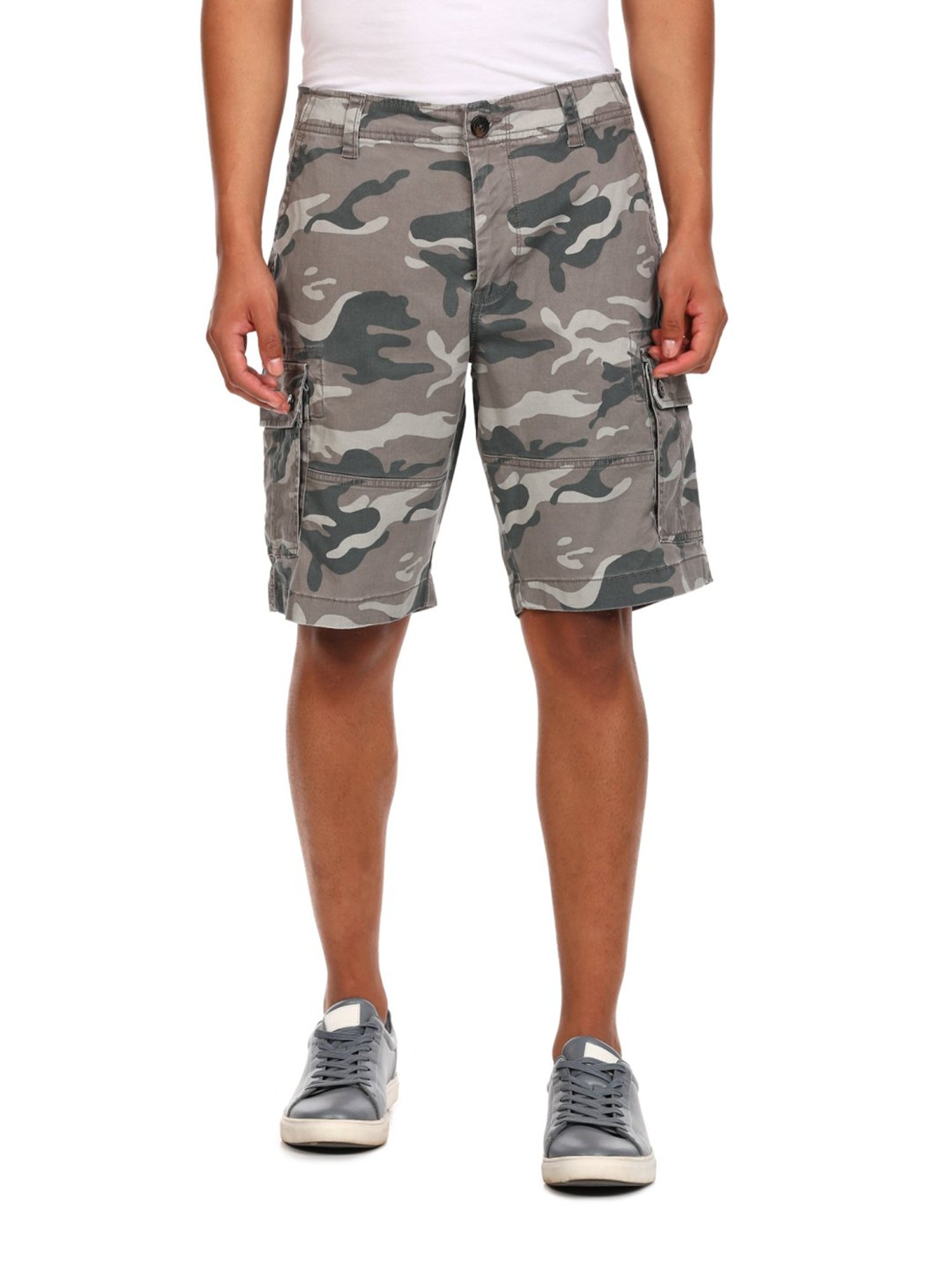 Aeropostale Grey Cotton Regular Fit Camouflage Cargo Shorts