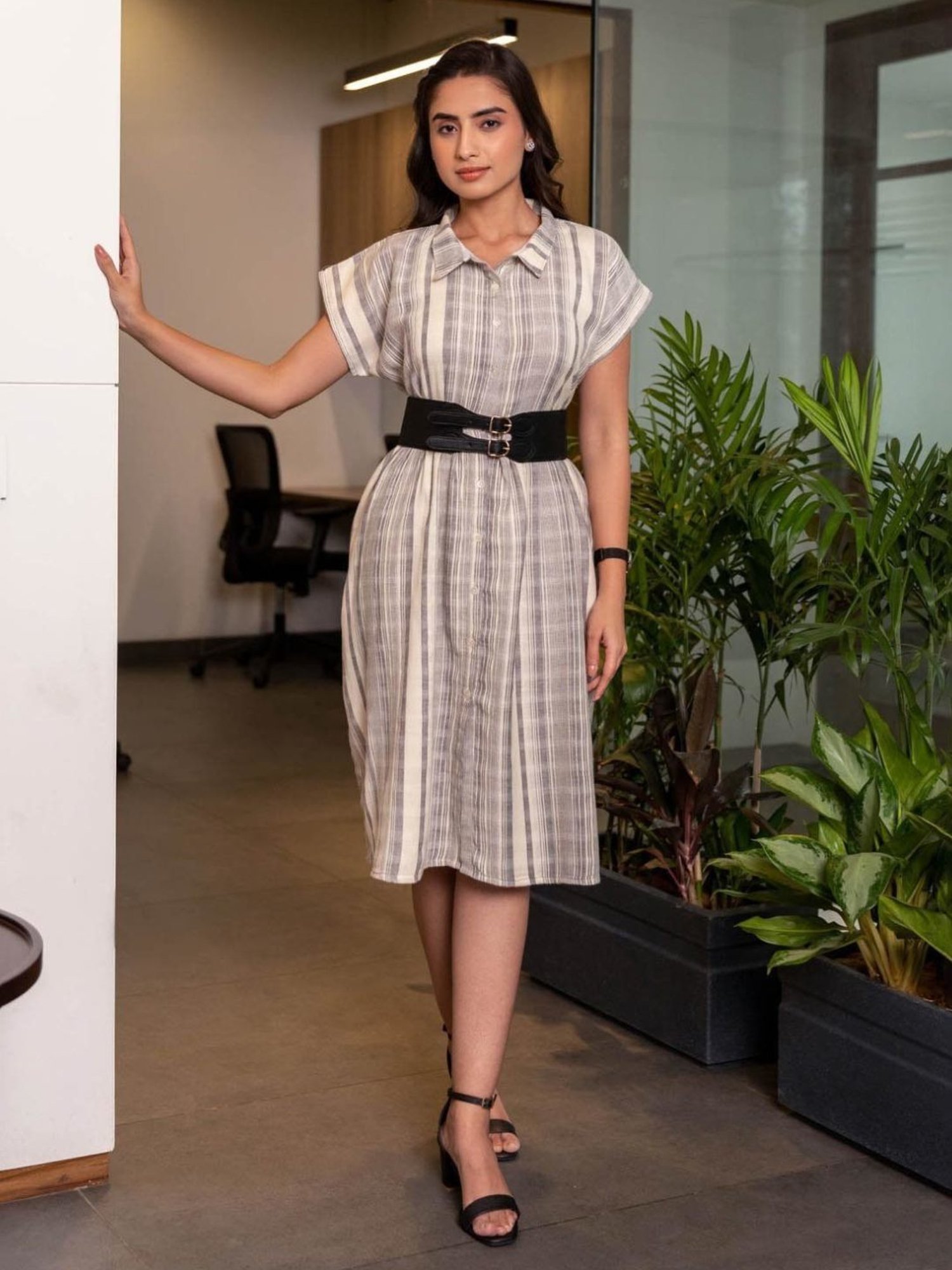 BInfinite Grey Cosmo Striped Dress