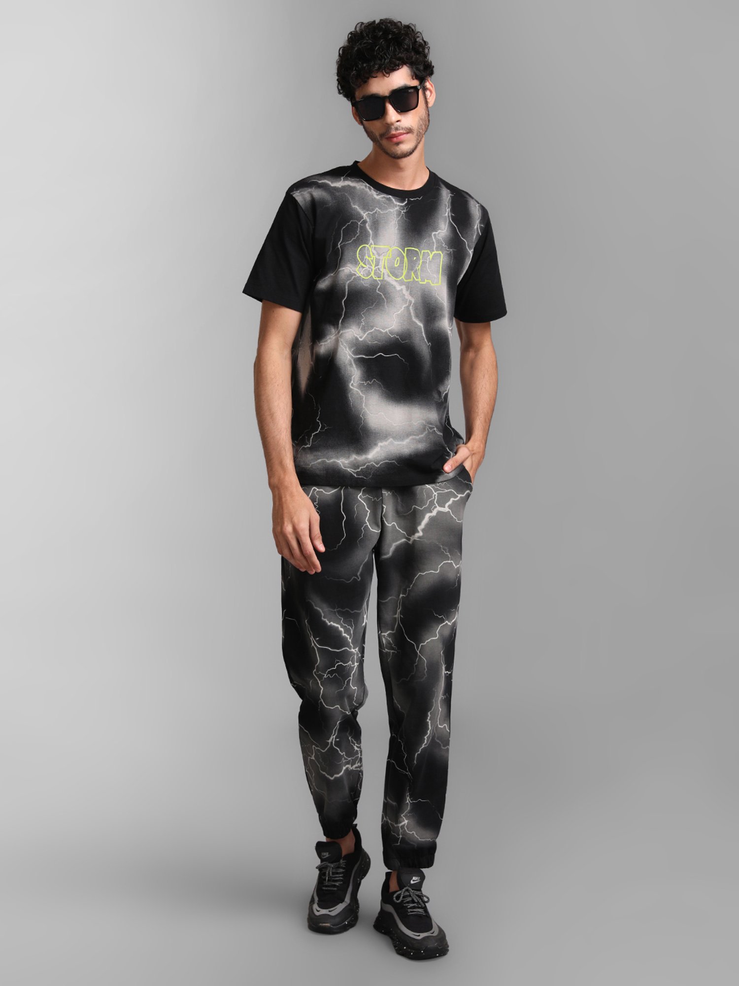 Kazo Charcoal Regular Fit Printed Crew T-Shirt