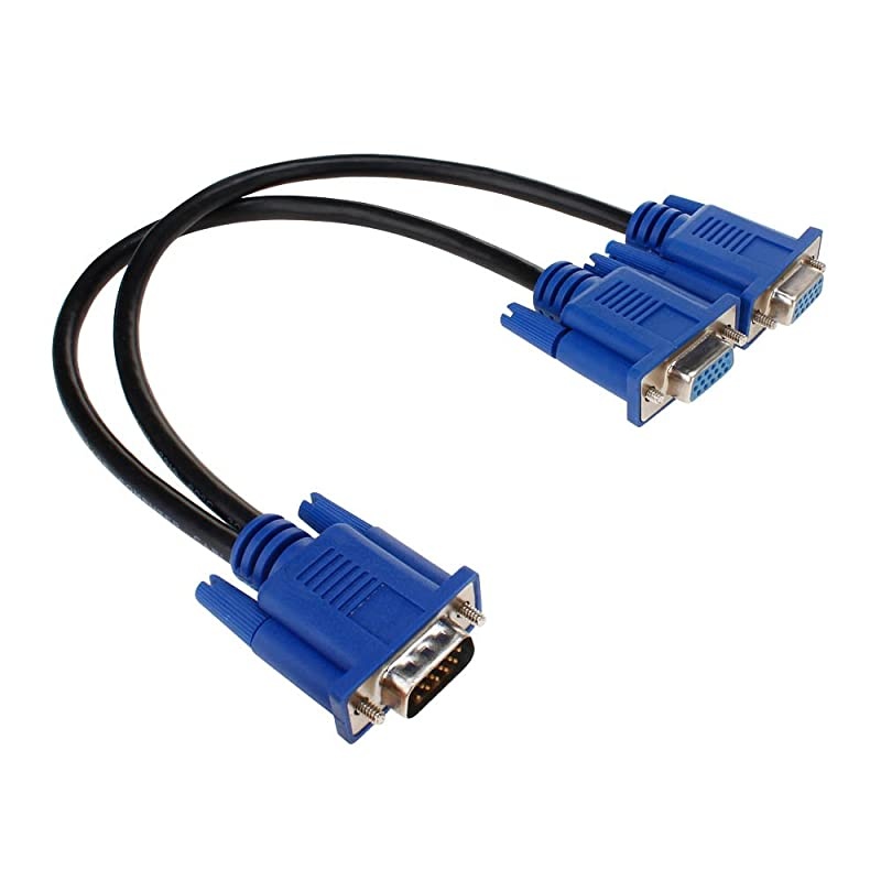 VGA Monitor Y-Splitter Cable,VGA 1 Male to Dual 2 VGA Female Adapter Converter Video Cable for Screen Duplication - 1 Foot(Blue)