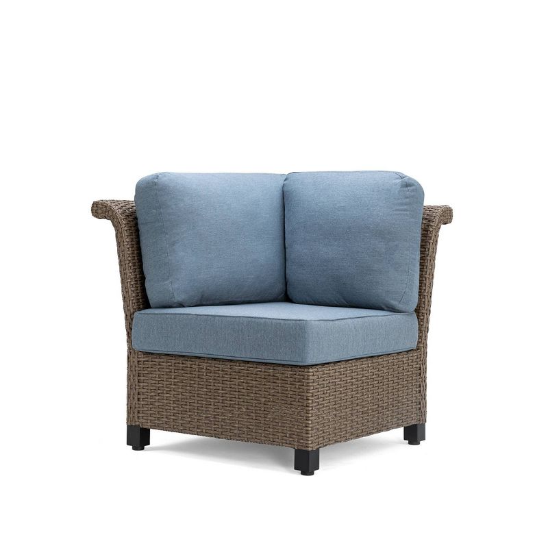 Nolin Cushioned Corner Weathered Brown Frame Sunbrella Spectrum Denim Fabric - La-Z-Boy