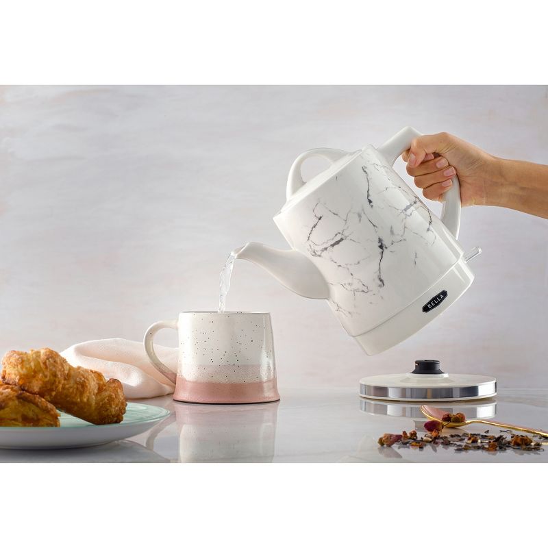 Bella 14743 Stylish 1.5 Liter 1350 Watt Long Neck Spout Ceramic Cordless Electric Kettle with 360 Degree Swivel Base, White Marble