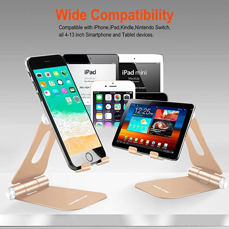 Adjustable Tablet Stand Holders,  Cell Phone Stands, Phone Desk Holder, iPhone Stand, iPad Stand, Aluminum Stands Cradle Dock for Switch, Fit All Smartphones and Tablets - Black