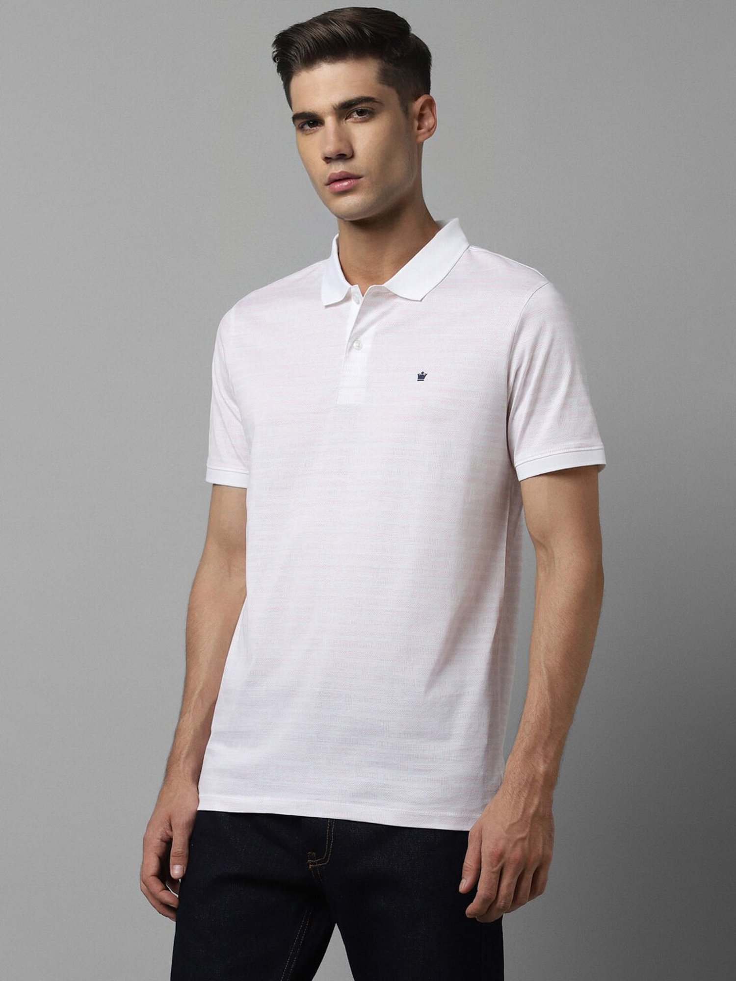 Louis Philippe Sport Ice White Cotton Regular Fit Striped Polo T-Shirt