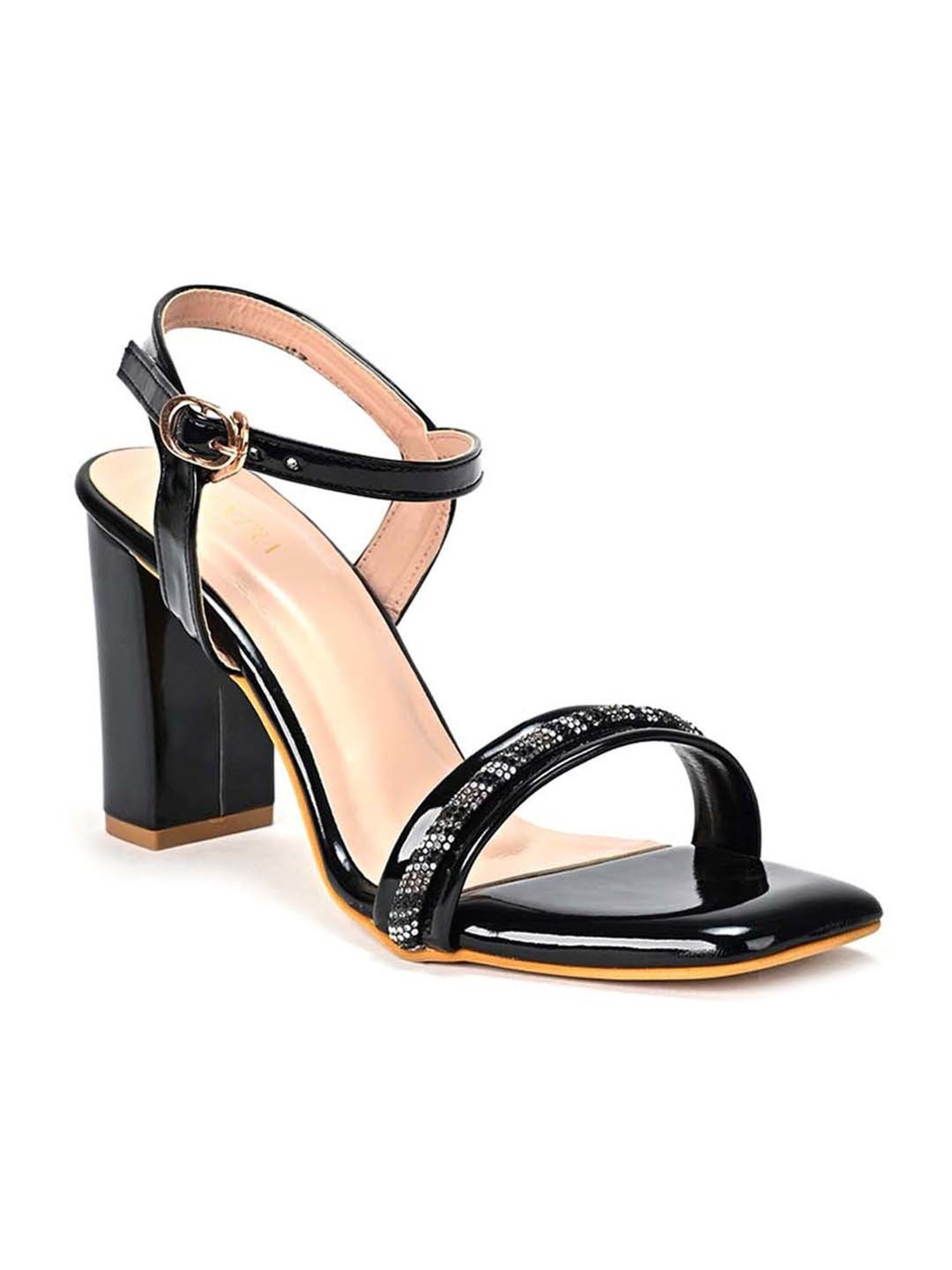 Scentra Women's Black Ankle Strap Sandals
